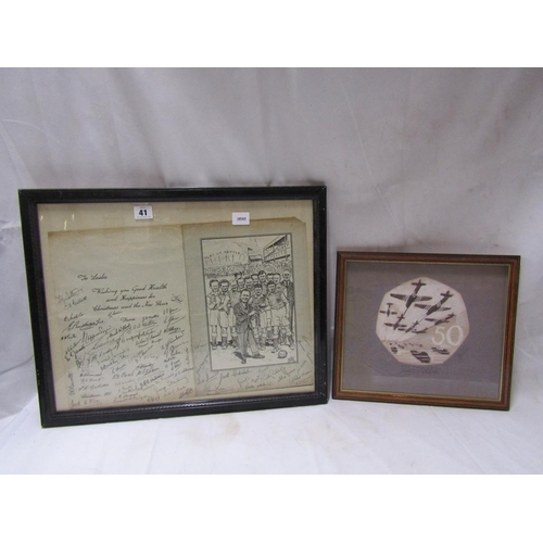 41 - SIGNED FOOTBALL PRINT AND A PRINT OF PLANES
