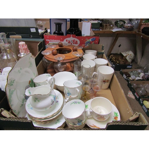 291 - BOX OF MISC CHINA TEASET, GLASSES ETC