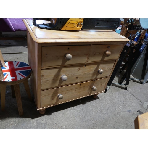 813 - VICTORIAN PINE CHEST OF TWO SHORT/TWO LONG DRAWERS