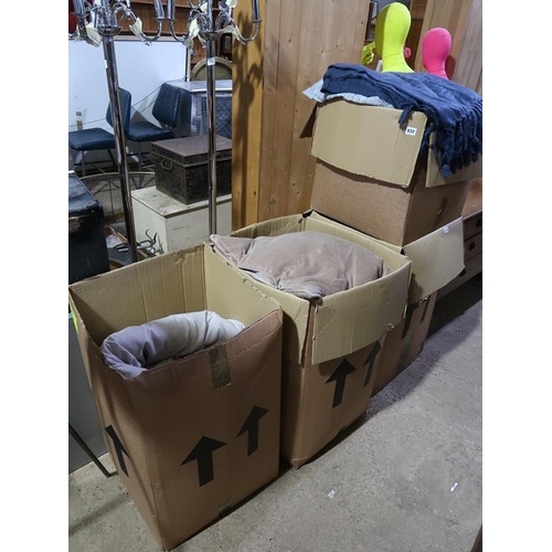 832 - FOUR BOXES OF CUSHIONS, THROWS, DUVETS ETC