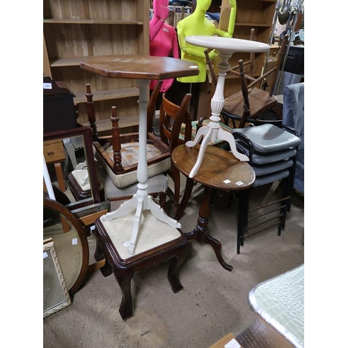 881 - THREE TRIPOD TABLES AND A STOOL