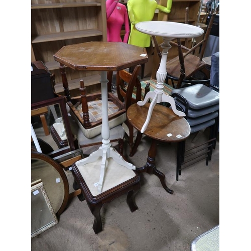 881 - THREE TRIPOD TABLES AND A STOOL