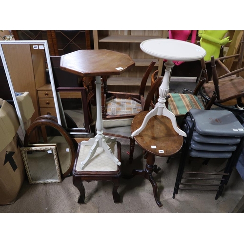 881 - THREE TRIPOD TABLES AND A STOOL