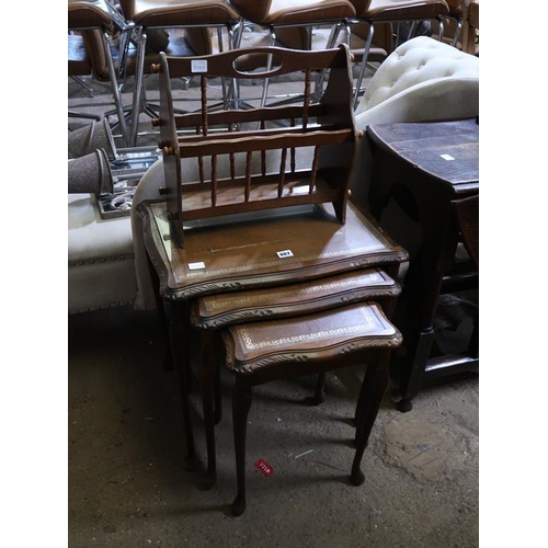 887 - NEST OF LEATHER TOP TABLES AND A MAGAZINE RACK
