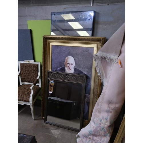 914 - LARGE GILT FRAMED PICTURE, AND TWO MIRRORS