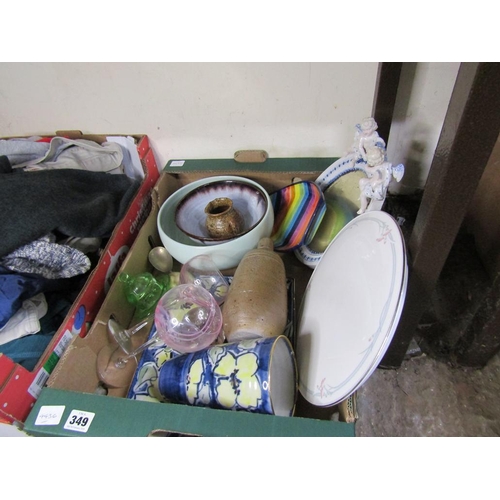 349 - BOX OF CHINA, GLASS, MIRROR