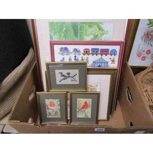 388 - BOX OF MIXED PICTURES AND PRINTS