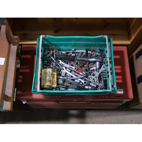 633 - LARGE COLLECTION OF SOCKETS AND SPANNERS PLUS A TOOLBOX