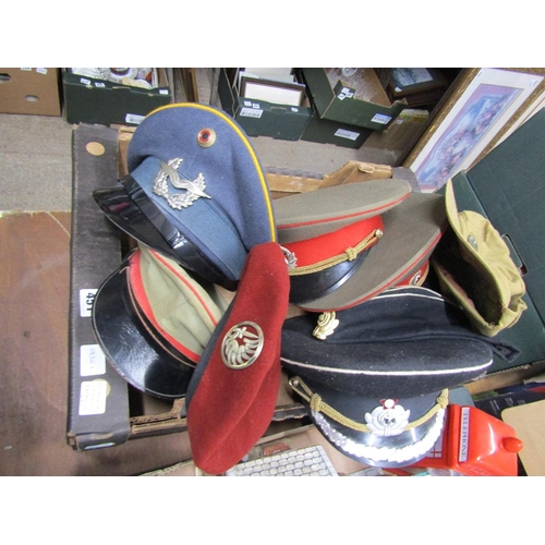 451 - BOX OF FRENCH, RUSSIAN AND JAPANESE MILITARY CAPS