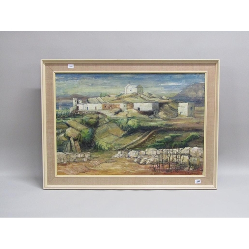 1211 - W GENGE - SANTORINI GREECE, SIGNED OIL ON BOARD, FRAMED