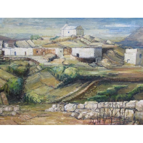 1211 - W GENGE - SANTORINI GREECE, SIGNED OIL ON BOARD, FRAMED