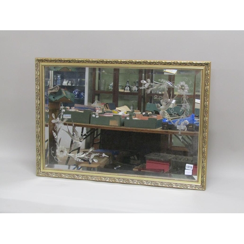 1215 - GILT FRAMED WALL MIRROR, MIRROR PLATE ENGRAVED WITH BIRDS AND FLORAL SPRAYS