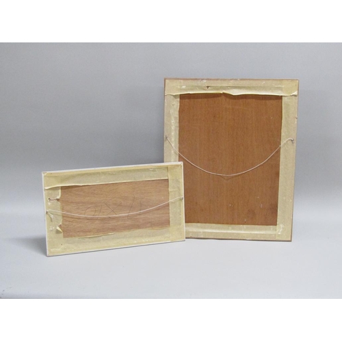 1219 - D.F BANCROFT - SUMMER LAKE & COTTAGE IN A LANDSCAPE, SIGNED AND DATED OIL ON BOARDS, FRAMED