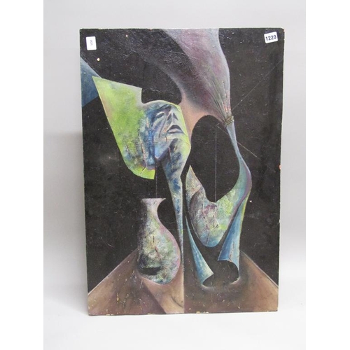 1220 - UNSIGNED - ABSTRACT SURREALIST HUMAN FACE, OIL ON BOARD, UNFRAMED