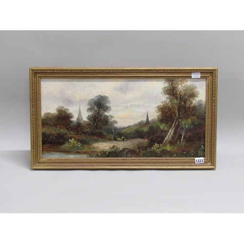 1223 - UNSIGNED LATE 19C/EARLY 20C - PAIR, LANDSCAPES WITH CHURCH SPIRES & CORNFIELD, OIL ON CANVAS, BOTH F... 