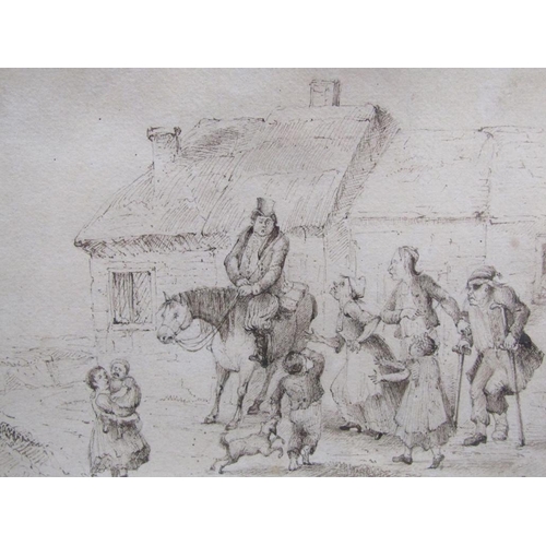 1228 - TWO LATE 18C/EARLY 19C - B&W SKETCHES, INTERIOR SCENE & ARRIVAL OF A LANDLORD, F/G