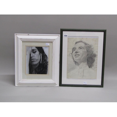 1232 - TWO PENCIL AND INK SKETCHES - LADIES FACES (ONE AMY WINEHOUSE)