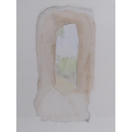 1244 - SIGNED INDISTINCTLY - ABSTRACT PAINTING, STONE WINDOW, F/G