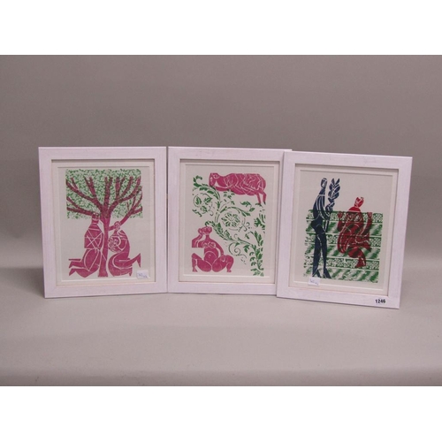 1246 - SERIES OF FOUR HAP GRIESHABER CONTEMPORARY COLOURED WOODCUT PRINTS