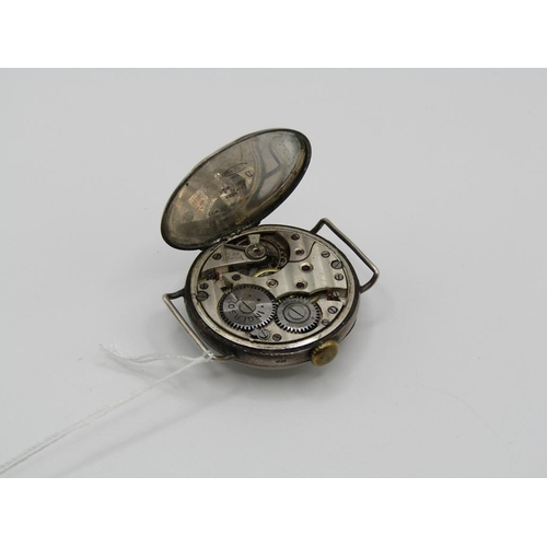 1453 - EARLY 20C SILVER CASED WRISTWATCH MOVEMENT, CASE STAMPS R.W.C