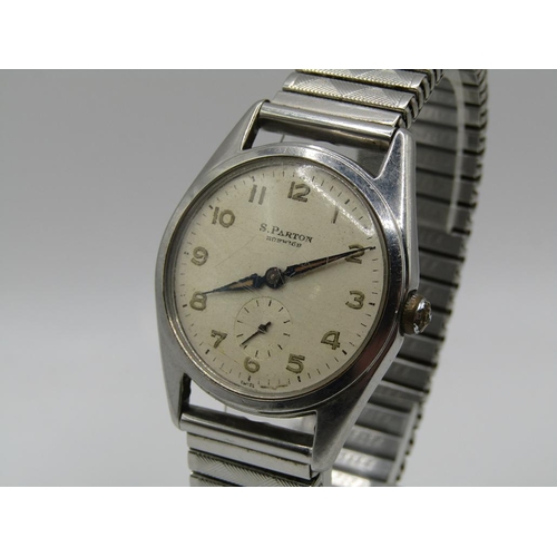 1456 - S PARTON OF NORWICH STAINLESS STEEL CASED GENTS WRISTWATCH