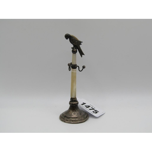 1475 - SILVER MOTHER OF PEARL PARROT PIN CUSHION/HOLDER