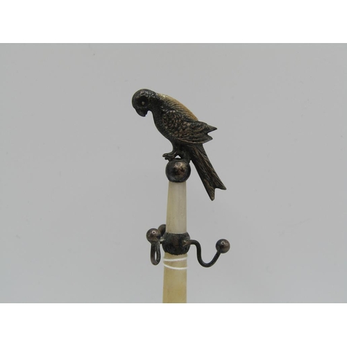 1475 - SILVER MOTHER OF PEARL PARROT PIN CUSHION/HOLDER