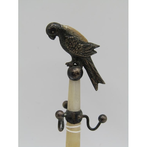 1475 - SILVER MOTHER OF PEARL PARROT PIN CUSHION/HOLDER