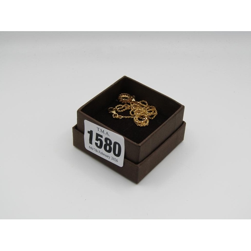 1580 - 18ct GOLD CHAIN WITH ATTACHED GREENSTONE DIAMOND PENDANT 4.3g appx and 41 cms inc clasps appx