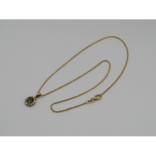 1580 - 18ct GOLD CHAIN WITH ATTACHED GREENSTONE DIAMOND PENDANT 4.3g appx and 41 cms inc clasps appx