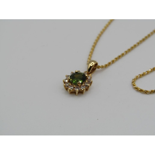 1580 - 18ct GOLD CHAIN WITH ATTACHED GREENSTONE DIAMOND PENDANT 4.3g appx and 41 cms inc clasps appx