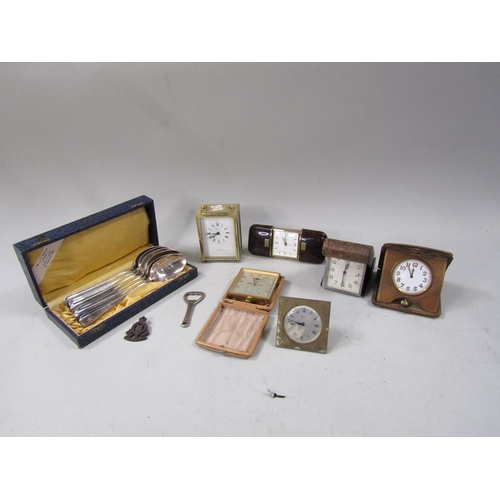 1386 - BOX OF VINTAGE CLOCKS AND SOME CUTLERY