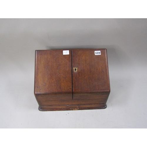 1410 - EDWARDIAN OAK STATIONERY BOX AND CONTENTS