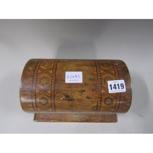 1419 - VICTORIAN BURR WALNUT AND TUNBRIDGE WARE TEA CADDY