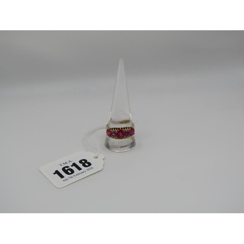 1618 - 18CT VICTORIAN RUBY (SYNTHETIC) DIAMOND RING FULL HALLMARK