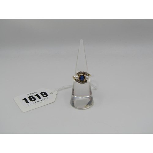 1619 - 18CT SAPPHIRE PEARL DIAMOND RING