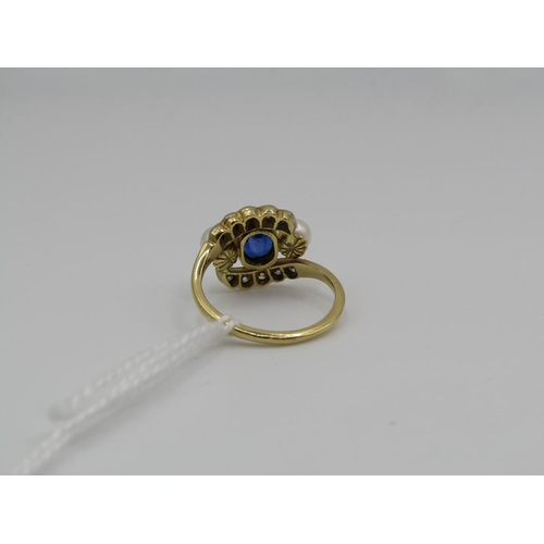 1619 - 18CT SAPPHIRE PEARL DIAMOND RING