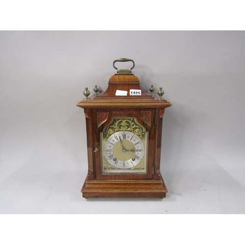 1425 - EDWARDIAN MAHOGANY AND WALNUT CASED BRACKET CLOCK