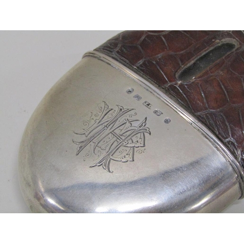 1597 - SILVER GLASS AND LEATHER SPIRIT FLASK, JOHN LINEGAR BIRMINGHAM 1876