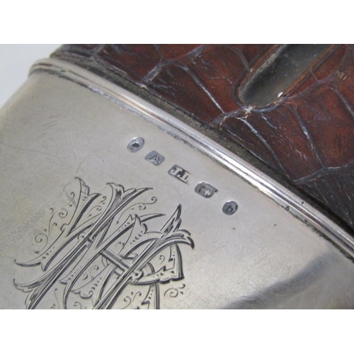 1597 - SILVER GLASS AND LEATHER SPIRIT FLASK, JOHN LINEGAR BIRMINGHAM 1876