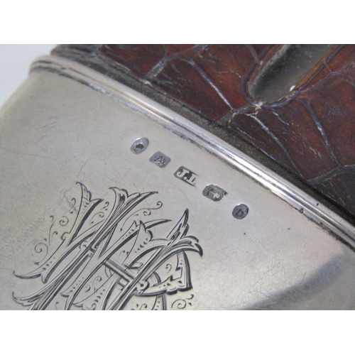 1597 - SILVER GLASS AND LEATHER SPIRIT FLASK, JOHN LINEGAR BIRMINGHAM 1876