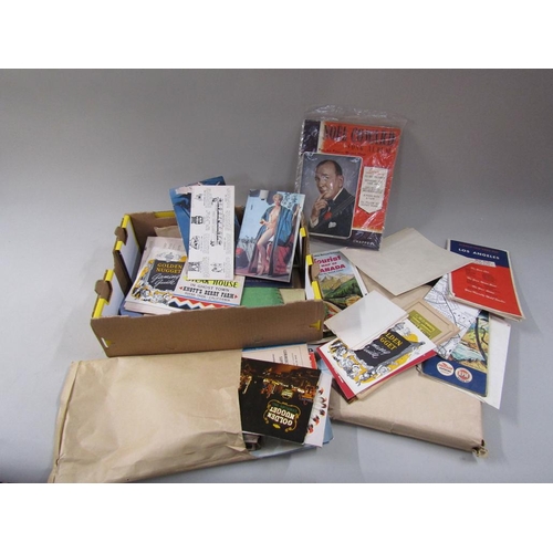 1742 - BOX OF MIXED EPHEMERA TO INC. POSTCARDS, RATION BOOKS, THEATRE PROGRAMMES, MAPS, ETC