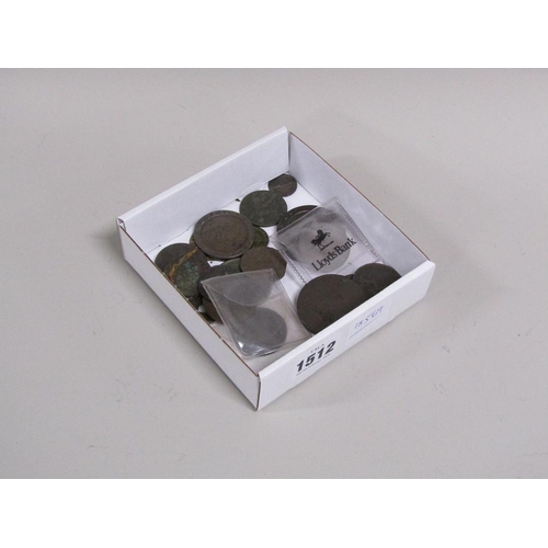 1512 - BOX OF 18/19c COPPER COINS