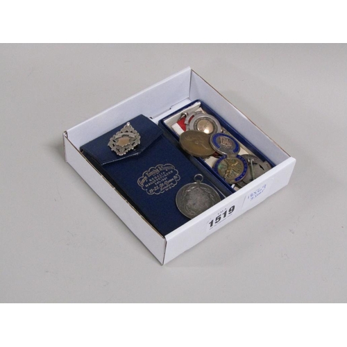 1519 - BOX OF SILVER MASONIC AND OTHER MEDALS