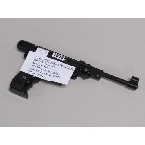 1533 - AIRFORCE 1 177 RIFLE BARRELED AIR PISTOL