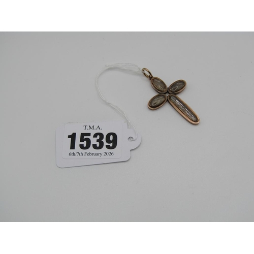 1539 - EARLY 19C GOLD HAIR WOVEN MEMORIAM CRUCIFIX INSCRIBED TO REVERSE 'HON CHARLOTTE GRESWOLDLEURS? 6TH J... 