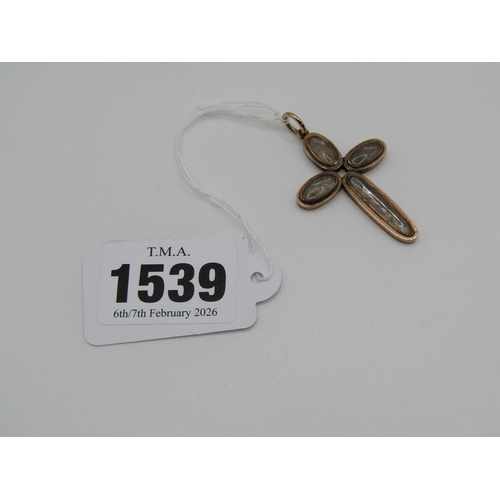 1539 - EARLY 19C GOLD HAIR WOVEN MEMORIAM CRUCIFIX INSCRIBED TO REVERSE 'HON CHARLOTTE GRESWOLDLEURS? 6TH J... 