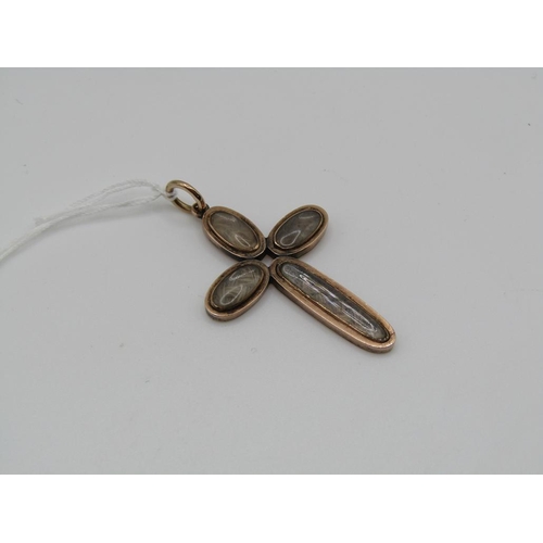 1539 - EARLY 19C GOLD HAIR WOVEN MEMORIAM CRUCIFIX INSCRIBED TO REVERSE 'HON CHARLOTTE GRESWOLDLEURS? 6TH J... 