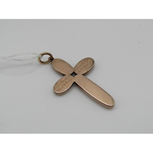 1539 - EARLY 19C GOLD HAIR WOVEN MEMORIAM CRUCIFIX INSCRIBED TO REVERSE 'HON CHARLOTTE GRESWOLDLEURS? 6TH J... 