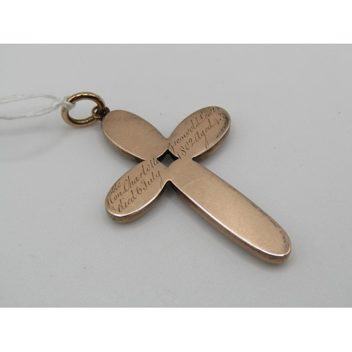 1539 - EARLY 19C GOLD HAIR WOVEN MEMORIAM CRUCIFIX INSCRIBED TO REVERSE 'HON CHARLOTTE GRESWOLDLEURS? 6TH J... 